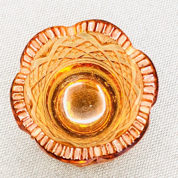 Antique 1912 Westmoreland EAPG Orange Amber Glass Diamond Fan Toothpick Holder - Picture 3 of 10